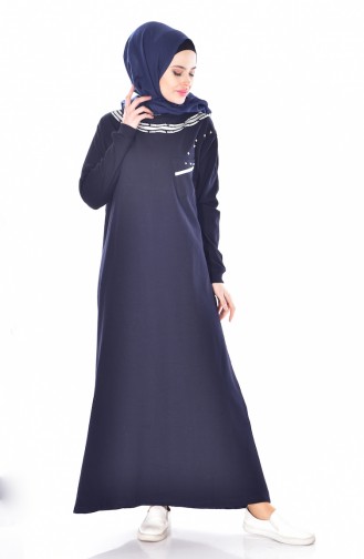 Navy Blue Hijab Dress 8079-02