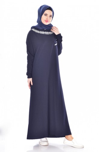 Navy Blue Hijab Dress 8079-02