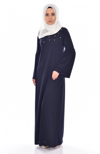 Spanish Sleeve Dress with Pearls 5102-04 Navy Blue 5102-04