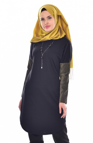 Glittered Tunic with Necklace 0659-04 Black Gold 0659-04
