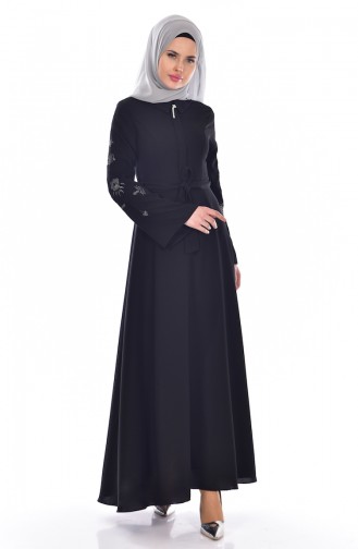 Schwarz Hijab Kleider 18302-03