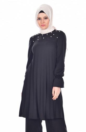 Pleated Tunic with Pearls 3177-03 Black 3177-03