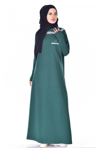 Yarasa Kol Elbise 8079-05 Zümrüt Yeşili