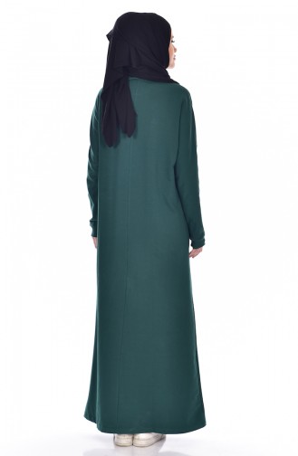 Yarasa Kol Elbise 8079-05 Zümrüt Yeşili