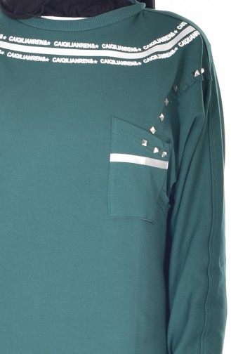 Yarasa Kol Elbise 8079-05 Zümrüt Yeşili