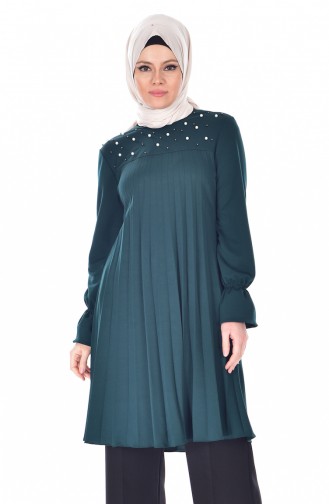 Pleated Tunic with Pearls 3177-01 Emerald Green 3177-01