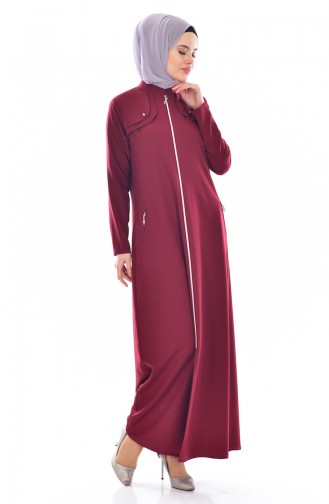 Sude Pocket Detailed Abaya 2118-07 Claret Red 2118-07