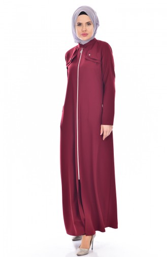 Sude Pocket Detailed Abaya 2118-07 Claret Red 2118-07