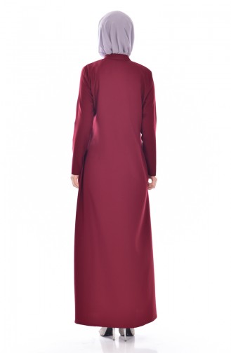 Sude Pocket Detailed Abaya 2118-07 Claret Red 2118-07