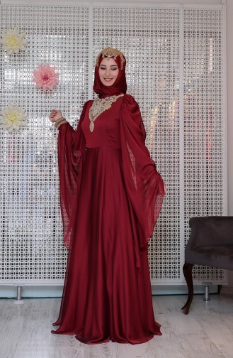 Claret Red Hijab Evening Dress 0105-01