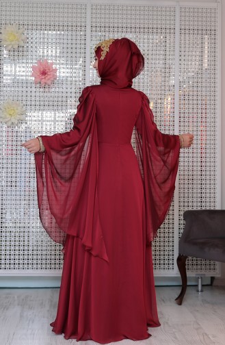 Claret Red Hijab Evening Dress 0105-01