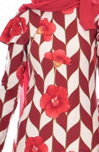 دلبر فستان مورّد بتصميم حزام للخصر 5173-02لون خمري 5173-02