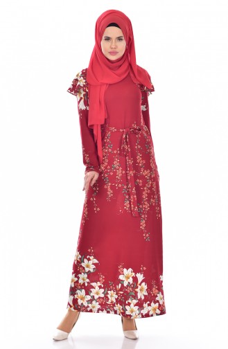 Claret Red Hijab Dress 5174-03