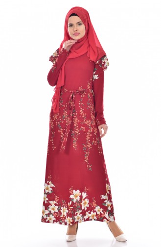 Claret Red Hijab Dress 5174-03