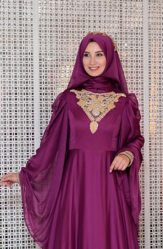 Fuchsia Hijab Evening Dress 0105-02