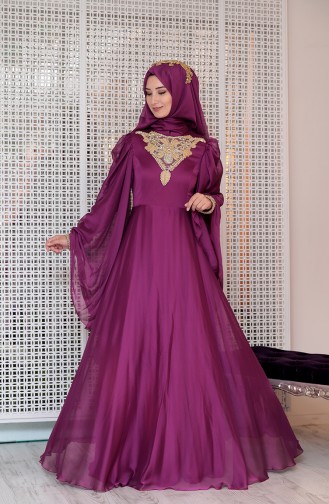Fuchsia Hijab Evening Dress 0105-02