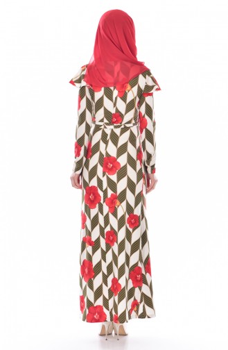 دلبر فستان مورّد بتصميم حزام للخصر 5173-01لون اخضر كاكي 5173-01