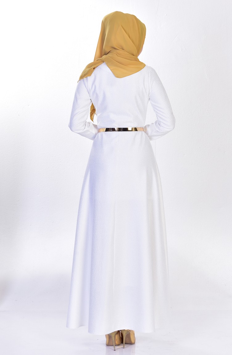 White Hijab Evening Dress 178003 Sefamerve