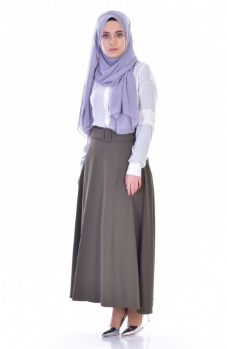 Belted Flared Skirt  1002-02 Khaki  1002-02