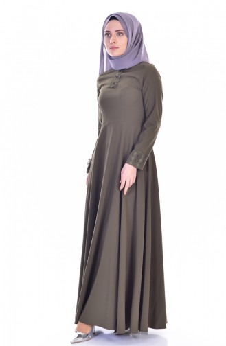 Khaki Hijab Dress 8120-01