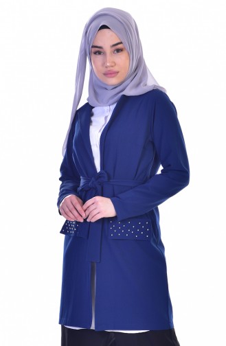 Cep Detaylı İncili Ceket 50336-02 İndigo