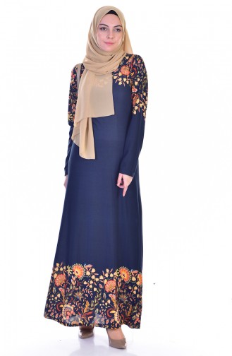 Navy Blue Hijab Dress 5178-03