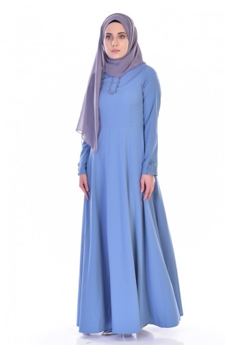 Robe Col Dentelle 8120-03 Bleu Bébé 8120-03