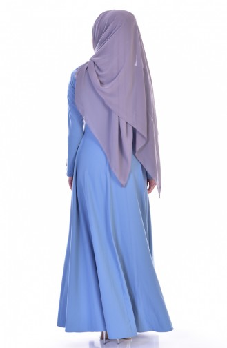 Yakası Dantelli Elbise 8120-03 Mavi