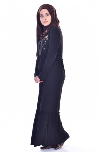 Nakışlı Elbise 6005-01 Siyah