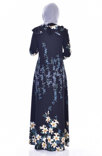 Çiçek Desenli Elbise 3256-02 Siyah