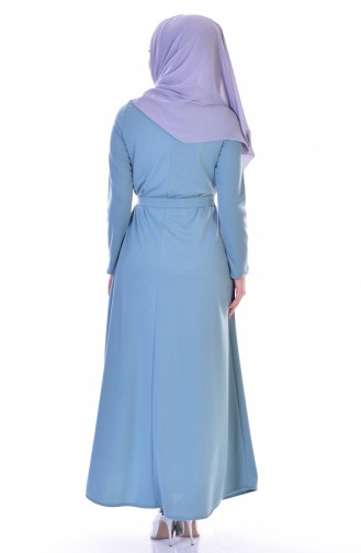فستان بحزام خصر وتصميم واسع   1863-07 لون أخضر مائل للأزرق 1863-07