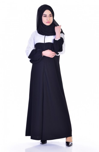 Abaya Garni 3305-04 Blanc Noir 3305-04