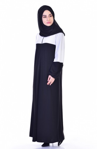 Abaya Garni 3305-04 Blanc Noir 3305-04