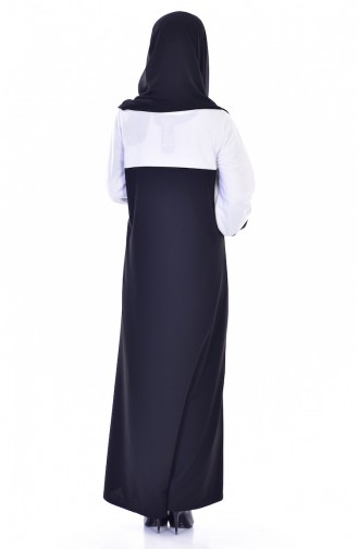 Abaya Garni 3305-04 Blanc Noir 3305-04
