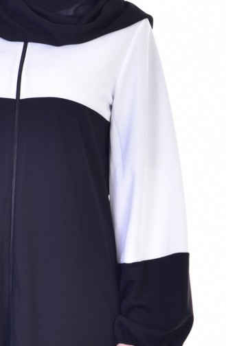 Abaya Garni 3305-04 Blanc Noir 3305-04