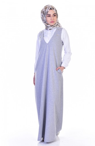 Grau Hijab Kleider 8078-02