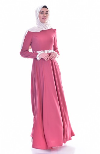 Robe a Dentelle Col Officier 0038-01 Rose Pâle 0038-01