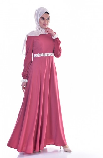 Robe a Dentelle Col Officier 0038-01 Rose Pâle 0038-01