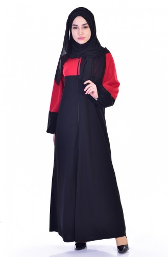 Abaya Garni 3305-01 Rouge Noir 3305-01