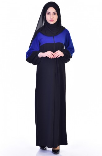 Abaya Garni 3305-02 Bleu Roi Noir 3305-02