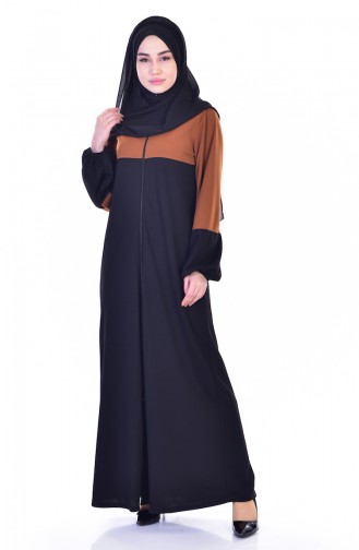 Abaya Garni 3305-03 Tabac Noir 3305-03