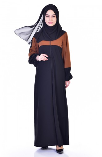 Patchwork Abaya  3305-03 Tabak Schwarz 3305-03