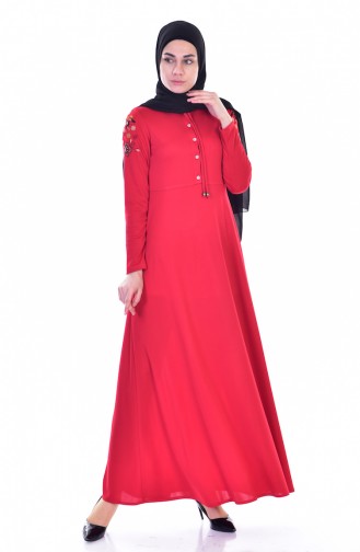 Nakışlı Elbise 8082-15 Kırmızı
