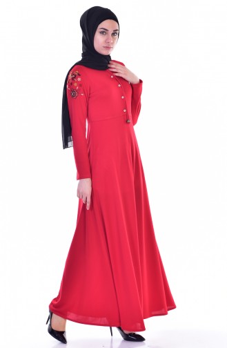 Nakışlı Elbise 8082-15 Kırmızı