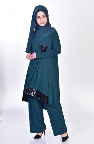 Sequined Tunic Pants Double Suit 1946-08 Emerald Green 1946-08