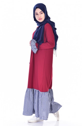 Robe Garnie a Carreaux 3302-07 Bordeaux 3302-07