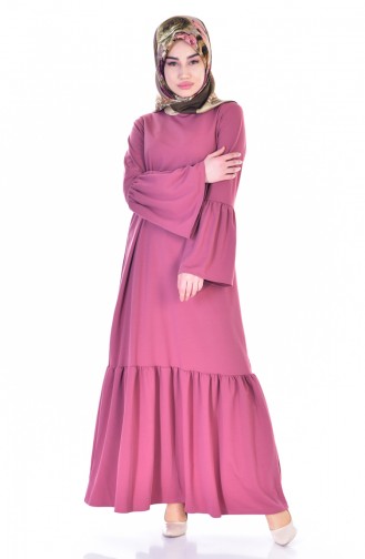 فستان بتصميم سادة وتفاصيل بكشكش 3301-07