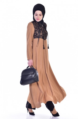 Hijab Mantel mit Spitzen 3301-01 Senf 3301-01