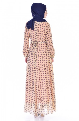 Blumen Gemustertes Chiffon Kleid 0151-01 Senf 0151-01