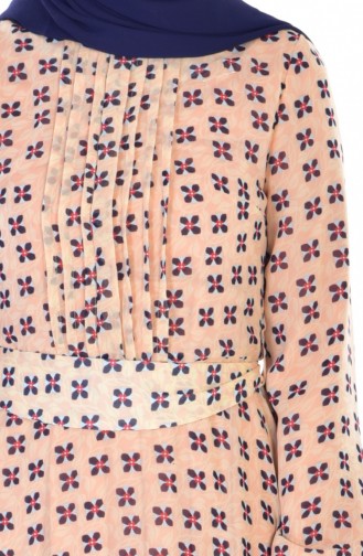 Blumen Gemustertes Chiffon Kleid 0151-01 Senf 0151-01